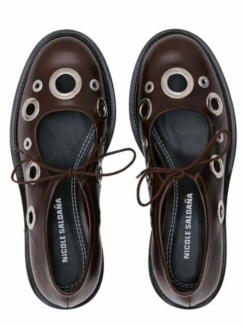 Nicole Saldana Fabiana Eyelet Maryjane Leather Lace-Up Flats in Deep Brown 37